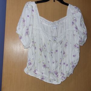 And Now This White Floral Lace-Trim Women's Top